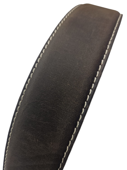 Cintura jeans uomo in pelle di toro con cuciture a contrasto fibbia