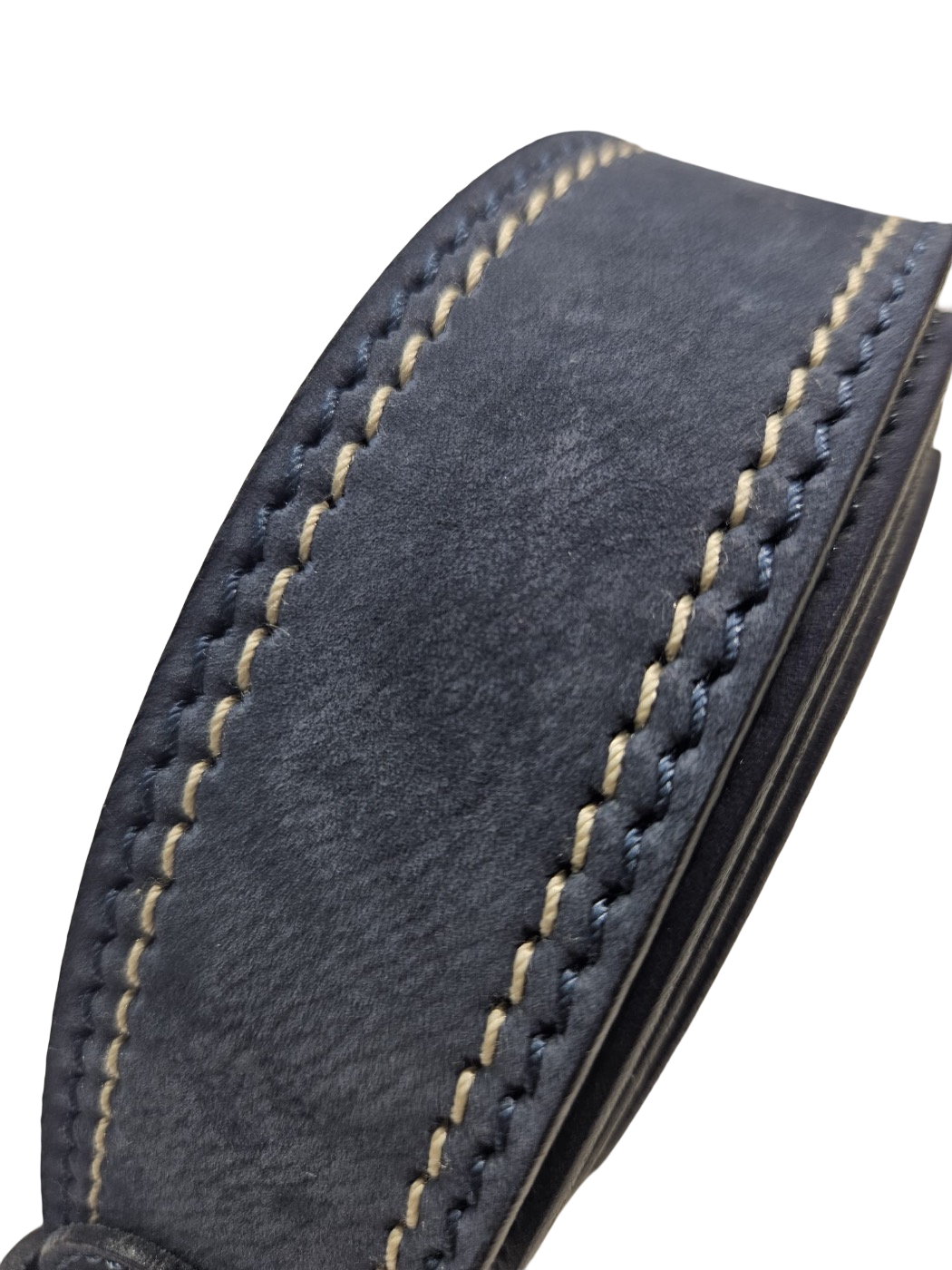 Cintura jeans uomo in pelle Nabuk con cuciture a contrasto