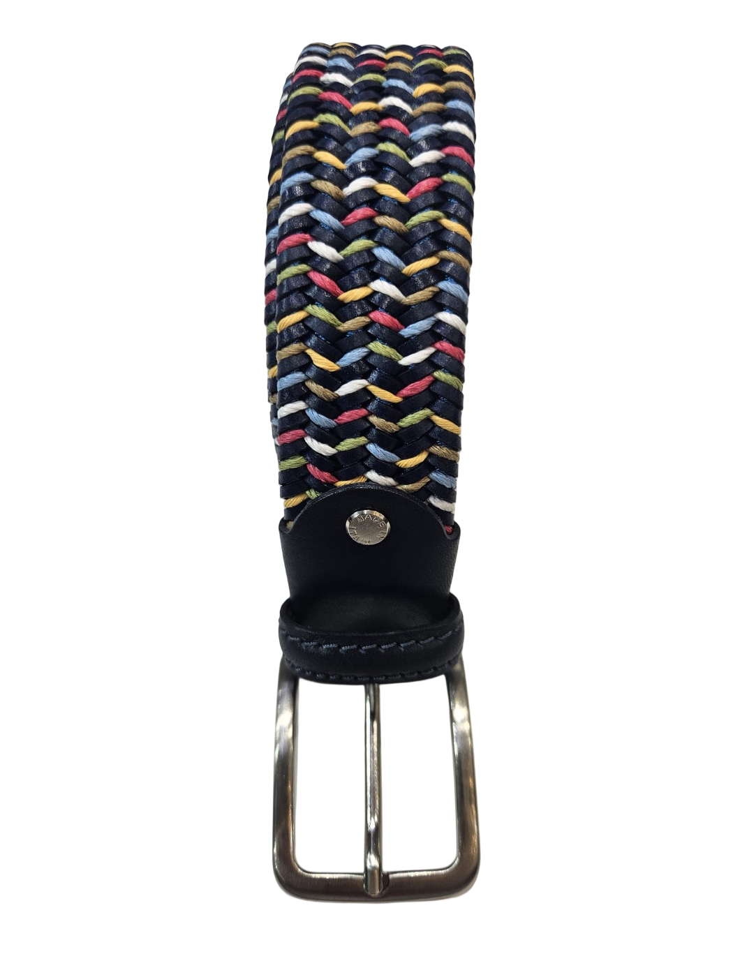 Cintura intrecciata in pelle e elastico multicolore