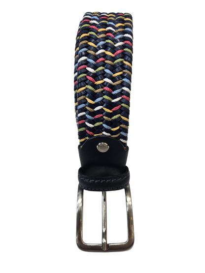 Cintura intrecciata in pelle e elastico multicolore