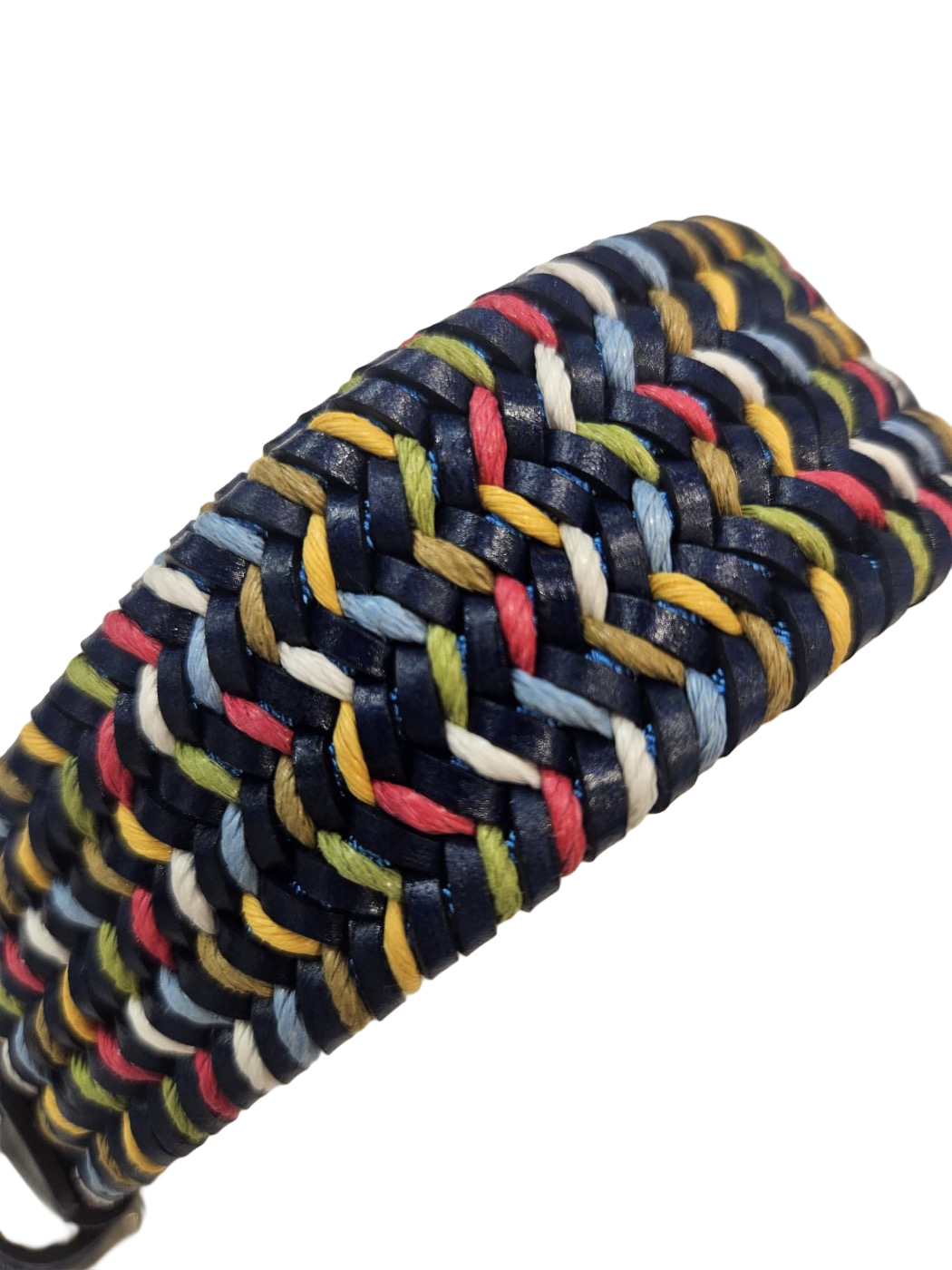 Cintura intrecciata in pelle e elastico multicolore