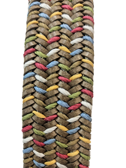 Cintura intrecciata in pelle e elastico multicolore