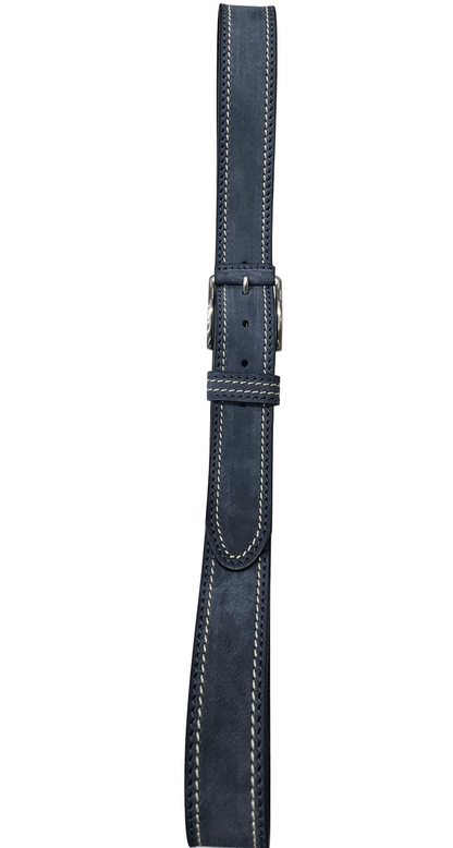 Cintura jeans uomo in pelle Nabuk con cuciture a contrasto