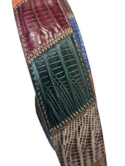 Cintura pachworch in pelle stampo lucertola.