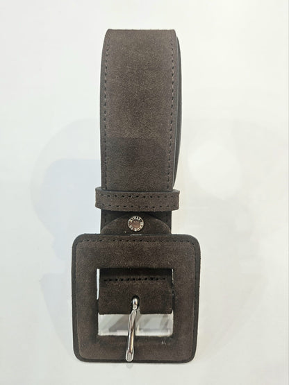 Cintura donna in pelle scamosciata con fibbia ricoperta in pelle scamosciata