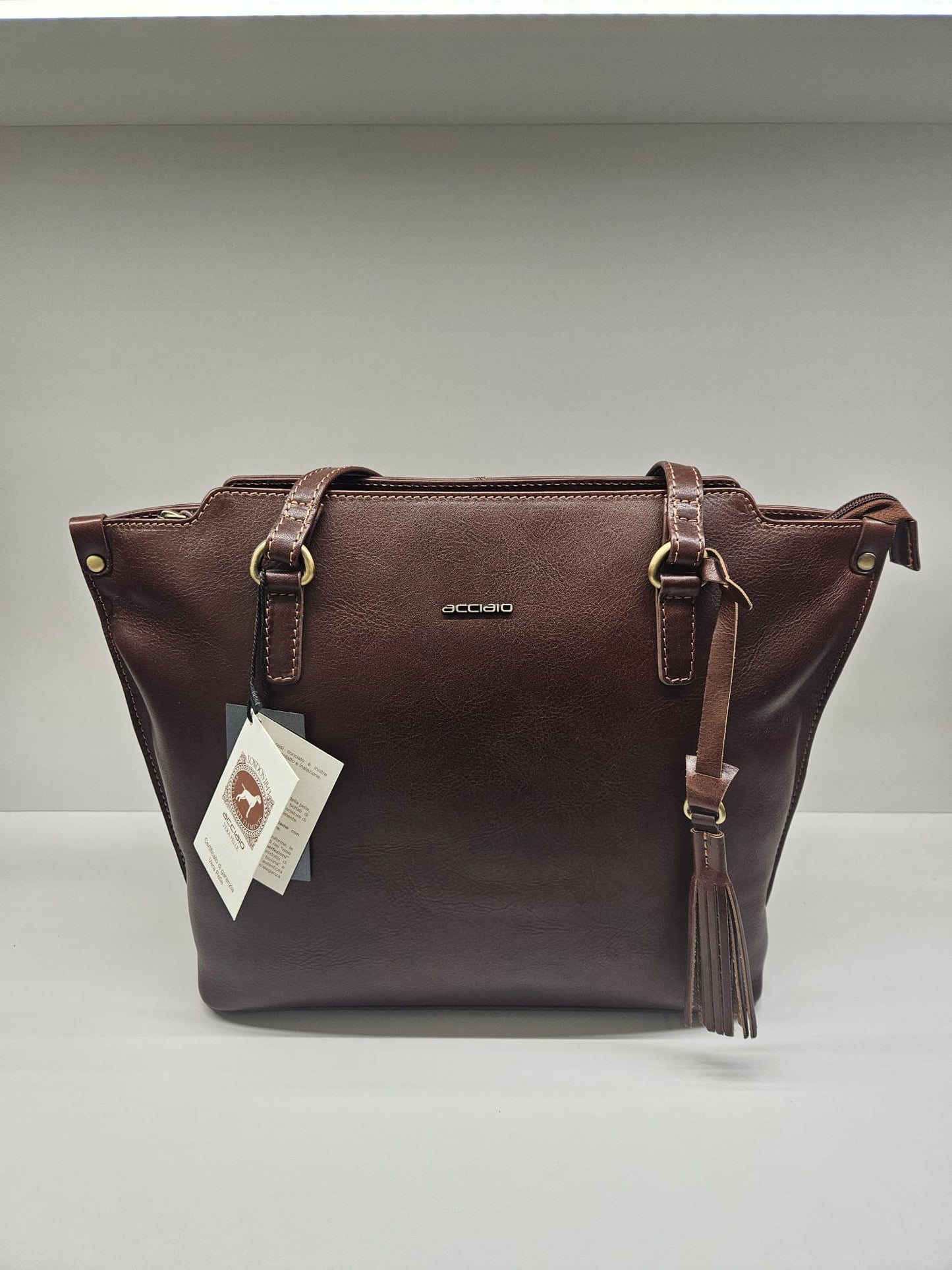 Borsa shopping donna Acciaio in vera pelle "vacchetta" collezione Liberty.