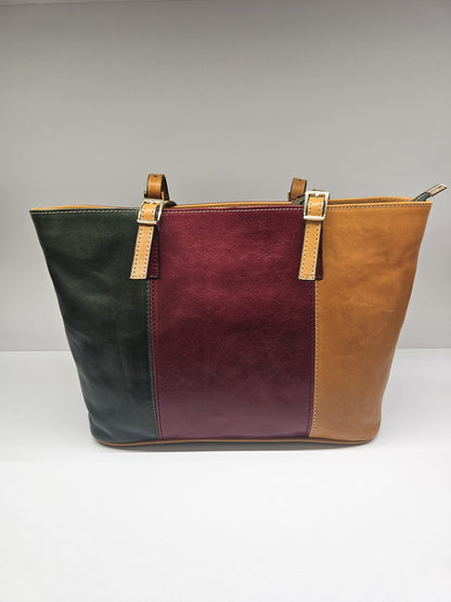 Borsa donna multicolore in pelle " vacchetta" made in italy.