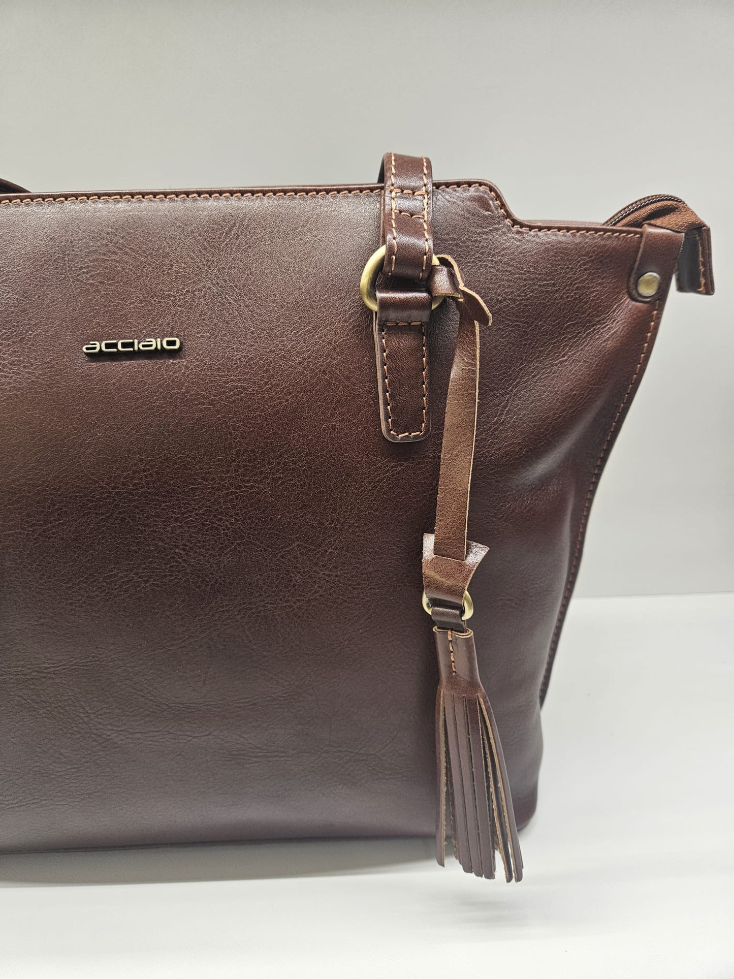 Borsa shopping donna Acciaio in vera pelle "vacchetta" collezione Liberty.