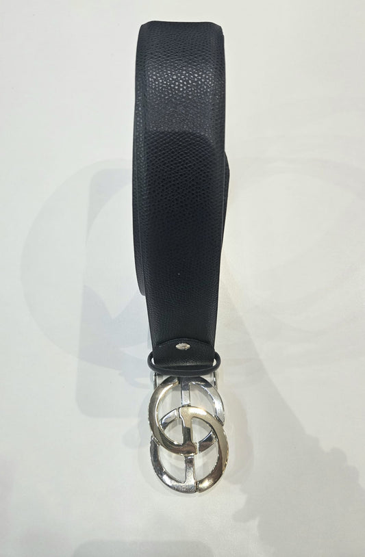 Cintura donna in pelle stampata pamellato con fibbia a cassetta oro e argento